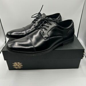Asher Green Wilcox Black Leather Cap Toe Derby Shoes Mens 10.5 EEE Wide 050386